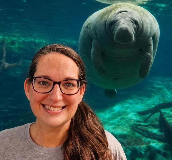 Athena Rycyk with a Florida manatee